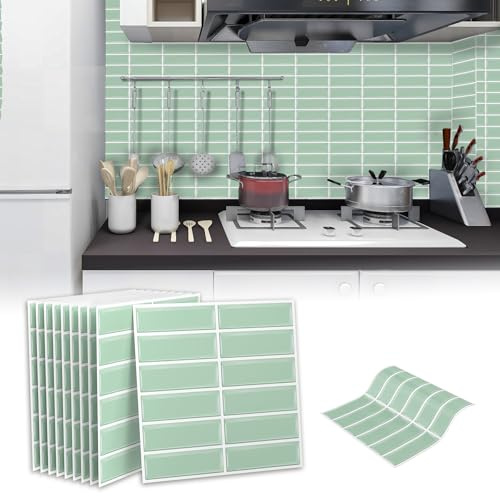 Froadp Adesivi per piastrelle, 30 x 30 cm, adesivi 3D per piastrelle, piastrelle autoadesive da parete, piastrelle in PVC per cucina, bagno, cucina, cucina, cucina, (10 pezzi, tipo A, verde)