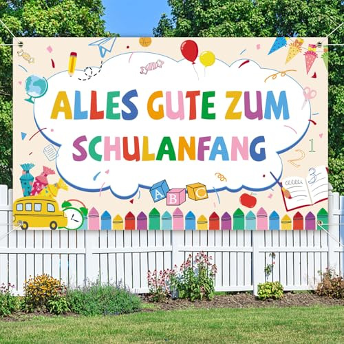 Einschulung Deko Banner, Alles Gute Zum Schulanfang Banner | Weiß Deko Einschulung Mädchen 2026 für Schulanfang Junge Mädchen 180 * 110cm