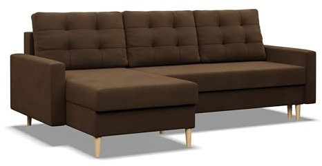 Mebligo - Ecksofa mit Schlaffunktion und Bettkasten Blank, Eckcouch Convertible (Links und Rechts) Sofa L Form 223 x 140 x 92 cm, Couch mit Bonellfedern, Ecke Sofa Wohnzimmer, Schlafsofa - Braun