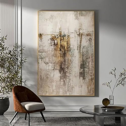 DHHXY Gran cuadro abstracto beige oro marrón Cuadro de gran tamaño sobre lienzo, pintura beige gris, arte mural escandinavo, decoraciones para el hogar, obras de arte 80x120cm sin marco