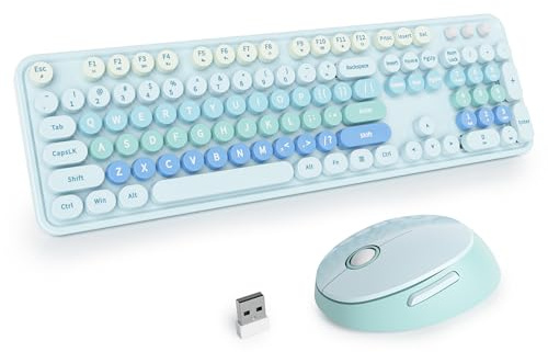 SOLIDEE Wireless Keyboard and Mouse Combo - Retro Typewriter Style, 2.4GHz Full Size Ergonomic Keyboard with Number Pad, 104 Keys (US Layout QWERTY), Blue Gradient
