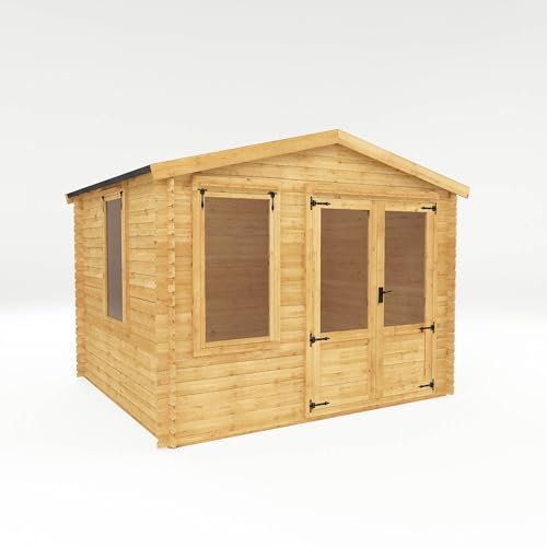 WALTONS | Wooden Log Cabin Summerhouse | 19mm Log Boards | Garden Room | Apex Roof | Double Doors | Outdoor Home Office Shed | 10 Year Anti Rot Guarantee (3.3m x 3.0m)