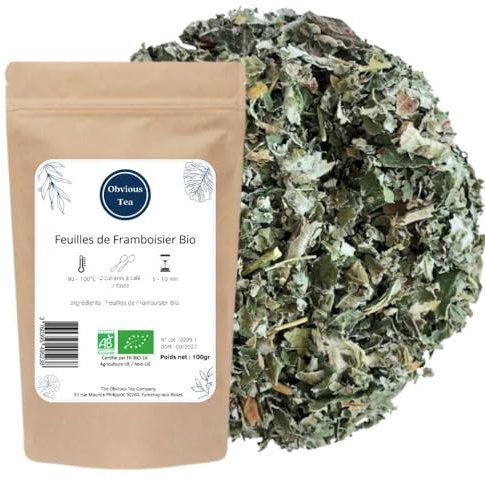 Feuilles de Framboisier Bio - Infusion Nature en Vrac, 100% Naturel, Sans OGM - Agriculture Biologique - Idéale Femme Enceinte, Allaitante - Sachet 100 gr (50 Tasses)