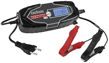 FAVICON Intelligentes 6V/12V Batterieladegerät - Mikroprozessorgesteuert mit LCD-Display für Auto, Motorrad, AGM, Gel, Blei und Lithium Batterien