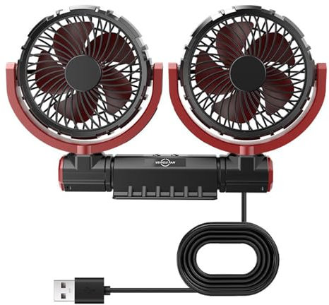GAOSHA Ventilatore USB per auto, piccolo ventilatore da cruscotto, 3 velocità, forti flussi d'aria, ventole di raffreddamento per auto e camion, regolabile a doppia testa a basso rumore