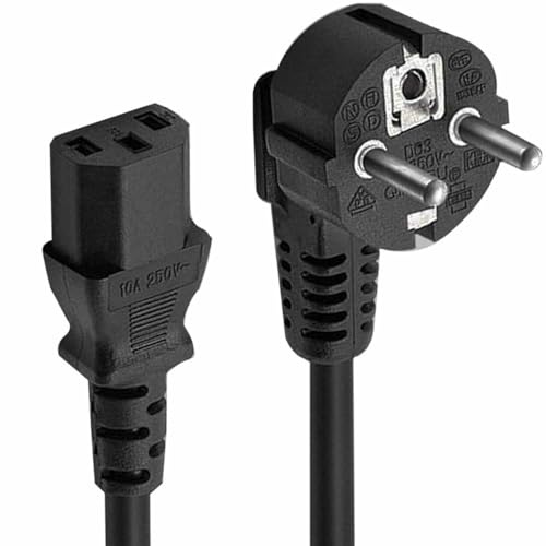 TECHZOCO Cable de alimentación CPU, Cable eléctrico IEC60320, Enchufe Tipo F (CEE 7/4) 90° Ángulo Toma de Entrada C13 Enchufe, Sección 0.75 mm², para Ordenador, Monitor, Impresora, Negro, 3 Metros