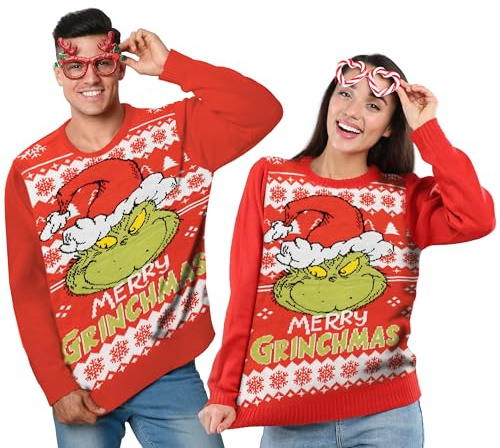 The Grinch jultröja unisex – Merry Grinchmas vinter stickad tröja sweatshirt ful jultröja för män och kvinnor röd, röd, M