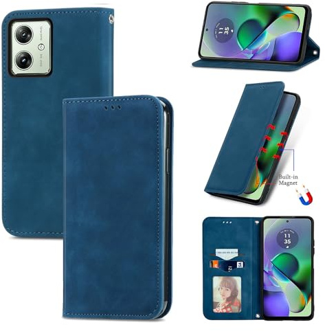 Cracedily Funda para Motorola Moto G54 5G / Moto G64 5G Case, Carcasa Protectora Antigolpes Case, Soporte Plegable, Ranura para Tarjeta, Cover Cuero PU Carcasa Motorola Moto G54, Azul-Verde