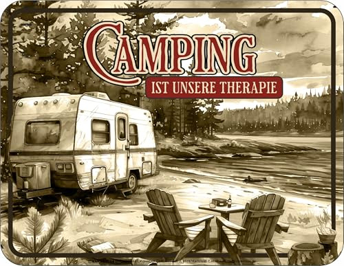 Witziges Deko Blechschild: Camping ist Therapie