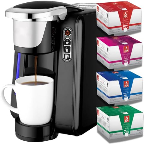 KPod K-Cup Compatible Coffee Machine, K-Cup Compatible, Push Button Controls, Energy Saving Mode, Long Coffee Maker, Black, UK Plug (96 Pod Bundle)