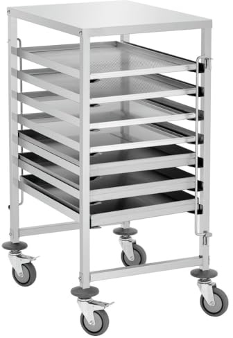 MBH Chariot professionnel pour plateaux en acier inoxydable 600 x 400 mm Capacité 7 plateaux pour hôtellerie