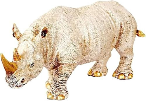 Home Decor - Estatua de rinoceronte con cuernos de la suerte, paquete de 1, color blanco roto, 5 pulgadas