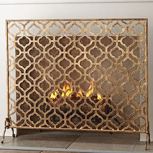 Fire Guards Single Panel, für Haustiere, innen anpassbare dekorative Kaminabdeckung, groß, rechteckig, antikes Messing Kaminschirm