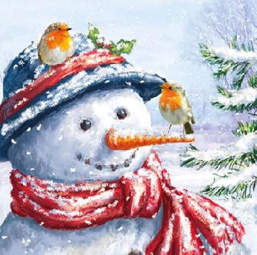 Servietten 3-lagig 25x25 cm | 20 Stück | Papierservietten Bunt Perfekt für den Weihnachtstisch | Weihnachten | Tischdeko | Decoupage | Serviettentechnik (Schneemann)