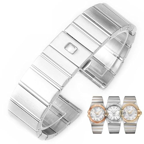 yaponuk Stahl-Uhrenarmband für Omega Double Eagle Constellation Butterfly-Verschluss-Uhrenkette(Silver rose gold,25.10mm)