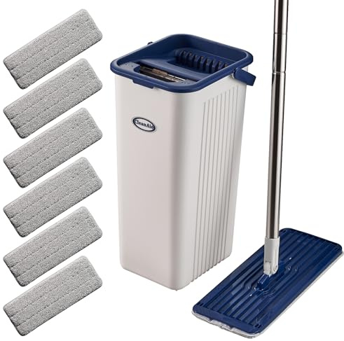 CleanAid Formosa 2 Wischmopp-Set mit Eimer, 6 Mikrofaser-Bezüge | Doppelkammer-Eimer, 360° Flachwischer, 155cm Stiel, Nass & Trocken