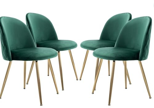 JINPALAY 4er Set Esszimmerstühle Samt Küchenstuhl Polsterstuhl mit Rückenlehne Sessel Moderner Wohnzimmer Stuhl Goldene Beine (4, Grün)