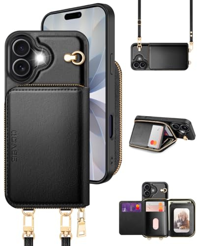 OCASE für iPhone 17 Hülle mit Band,Geldbörse Handyülle RFID-Blockierung PU-Leder, Kartenfächern und Handgelenkband Handykette Kompatibel für iPhone 17 Schwarz 6,3” | RFID-Blockierung PU-Leder, Kartenfächern und Handgelenkband Handykette