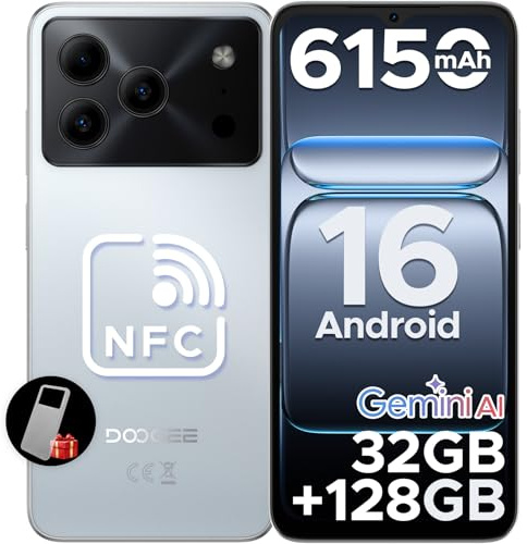 DOOGEE Note 56 Pro AI Android 16 Smartphone Ohne Vertrag, 32GB+128GB/2TB TF, 6150mAh, 6.56 HD+ IPS, T7225 Octa Core Handy Günstig, 13MP+8MP, Dual SIM 4G Simlockfreie Handys,Gemini AI, OTG,NFC,Face ID