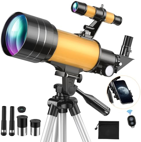 Teleskop Astronomie, 70/300mm Teleskop für Kinder, Einsteiger, Erwachsene Teleskop Astronomisches Linsenteleskop, mit Stativ, Mondfilter, Handy-Adapter, zur Beobachtung von Planeten & Mond, 15-150X