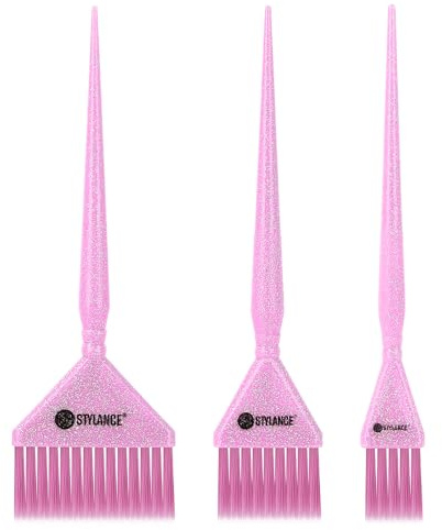 Glitter Hair Dye Brush Set, Hair Color Brush, 3 Sizes Pink Tint Brushes for Professional Hair Coloring, Root Touch-Up & Hair Treatment, Salon & Home Use