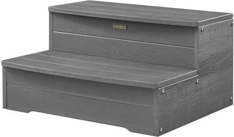KaimuBench 63,5 cm große Whirlpool-Stufen, HDPS-Whirlpool-Treppe, wasserdicht, rutschfest, für den Außenbereich, Mehrzweck-Treppe, Holzoptik und strapazierfähig, Grau, Tragkraft: 272 kg