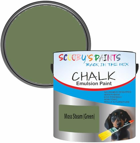 Scooby's Paints Chalk Emulsion Paint, Water-Based, No Primer Required, 250ml, For Walls and Furniture (Moss Steam (Green))