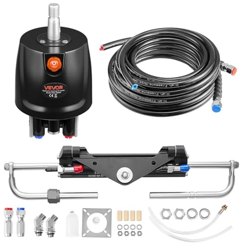 VEVOR Kit Direction Hydraulique Hors-bord 150 hp Système Direction Hydraulique Bateau pour Monomoteur Station Unique, avec Pompe Barre 6,9 MPa, Cylindre de Verrouillage Bidirectionnel, Flexibles 6 m