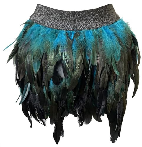 Faschingskostüme Damen Übergröße, Kostüm Fasching Pfau Europäische amerikanische Bühnenperformance, Kleidung für -Feder, Halbkörperrock-kurzer (Blue-M)