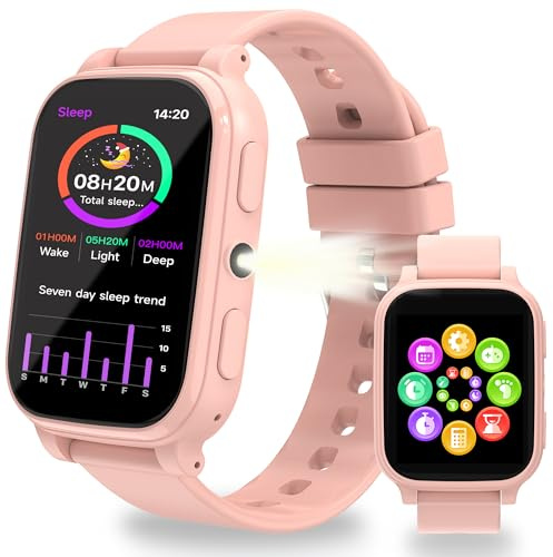Reloj Inteligente Niño Podómetro, Monitor de Sueño, Pulsera Actividad | 1.8 hd, 18 juego, linterna, despertador, impermeable, regalo niña niños 3-14 años