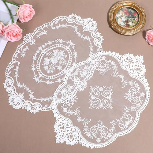 2 Pack Lace Doilies for Tables, 12x17 inch Retro Lace French Crochet Doilies Floret Embroidered Laces Farmhouse Placemats Vase Mat for Furniture Room Nightstand Decor