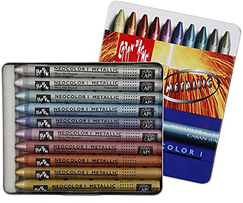 Caran d'Ache Neocolor 1, Dicke 8 mm, L 10 cm, Metallic-Farben, 10 UD