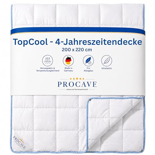 PROCAVE TopCool 4 Jahreszeiten Qualitäts-Bettdecke mit Druckknöpfen für Winter und Sommer | Soft-Komfort-Bettdecke | kochfeste Steppdecke 200x220cm