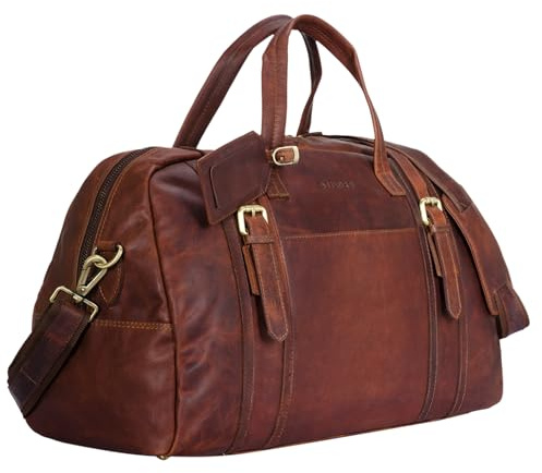 STILORD Georgia Große Reisetasche Vintage Leder mit Tragegriff und Schultergurt Reisegepäck Handgepäck in Kabinengröße aus echtem Büffel Leder Farbe:Cognac - Dunkelbraun