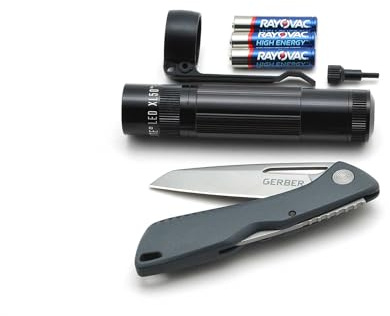 Maglite Adventure Pack XL50 Lampe de poche d'extérieur à LED 3 AAA et couteau de poche Gerber Sharkbelly