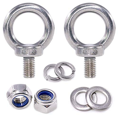 Swpeet 8 Stück 304 Edelstahl M12 Außengewinde Hebering Ösenbolzen Kit, inkl. 2 Stück M5 Ösenschraube mit 2 Stück Sicherungsmutter, 2 Stück Unterlegscheiben und 2 flache Unterlegscheiben
