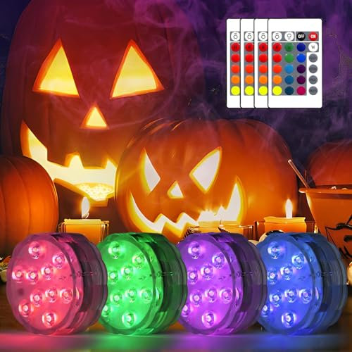 POLENTAT Submersible LED Lights with Remote, 16 Colors 4 Modes Battery Powered Waterproof LED Pool Lights for Inground Pool Above Ground Pool Bathtub Decoration (4 Packs)