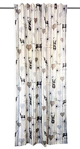 Clever-Kauf-24 Schal mit verdeckten Schlaufen Vorhang Gardine Landhaus Hirsch braun BxH 135 x 145/175/245 cm | Blickdicht | weich fließender Stoff (bügelleicht) | (BxH 135x245cm)