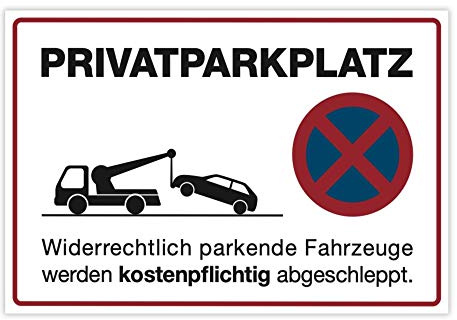 3 Stück Aufkleber Privatparkplatz mit Abschlepp-Piktogramm – Parkverbotsschilder für widerrechtliches Parken – selbstklebendes Warnschild (300 x 200 | Weiß)