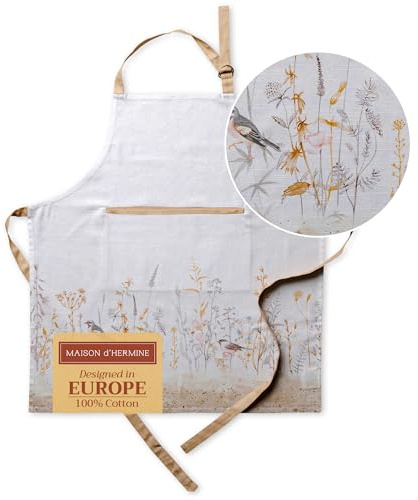 Maison d'Hermine Schürze, 100% Baumwolle (70 cm x 85 cm) | Verstellbarer Nackenriemen, Clothapron mit Mitteltasche und langen Bändern für Damen, Herren