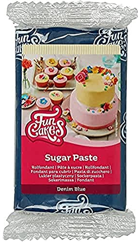 FunCakes Pasta di Zucchero Demin Blue: facile da usare, liscia, flessibile, morbida e pieghevole, perfetta per decorare torte, halal, kosher e senza glutine. 250 gr