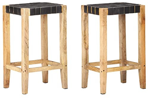 vidaXL 2X Barhocker Barstuhl Tresenhocker Küchenhocker Bistrohocker Thekenhocker Tresenstuhl Thekenstuhl Hocker Schwarz Echtleder 75cm