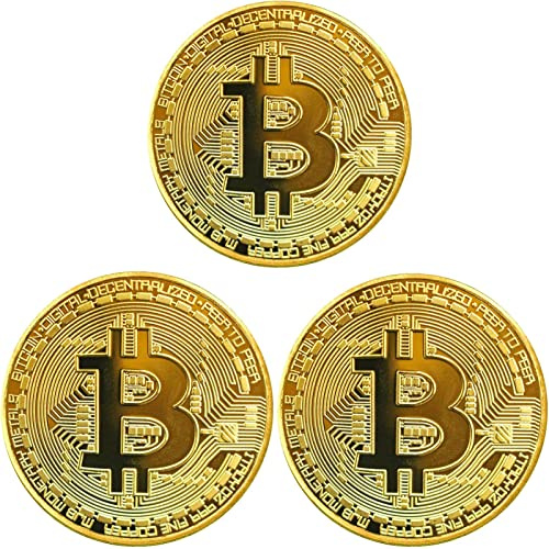 Bitcoin Coins - Set di 3 - Gold Bitcoin Coins - Regalo Coin - Moneta da collezione placcata in oro Bitcoin da collezione BTC (3*Oro)
