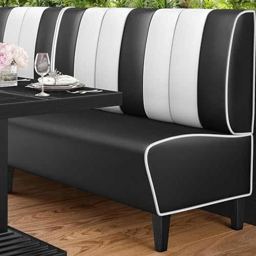 GGMMÖBEL American 1 | Dinerbank | B:H 140 x 103 cm | Gestreift | Schwarz | Leder | American Diner Möbel, American Dinerbank