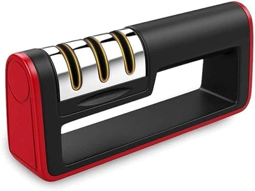 Blade Sharpener, Manual Knife Sharpeners, Knife Sharpener – 3 in 1 Non-Slip Ergonomic for Professional Kitchen Knife Sharpener, Diamond Rods, Tungsten Carbide Plates, Ceramic Stone, Safe