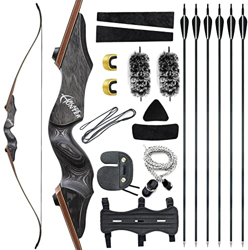 Black Hunter 60 Zoll Recurve Bogen Bogenschießen Set 20-60lbs Takedown Recurve Bogen Pfeil Und Bogen Der Linken Hand Für Erwachsene Jagd Zielübungen (60LBS)