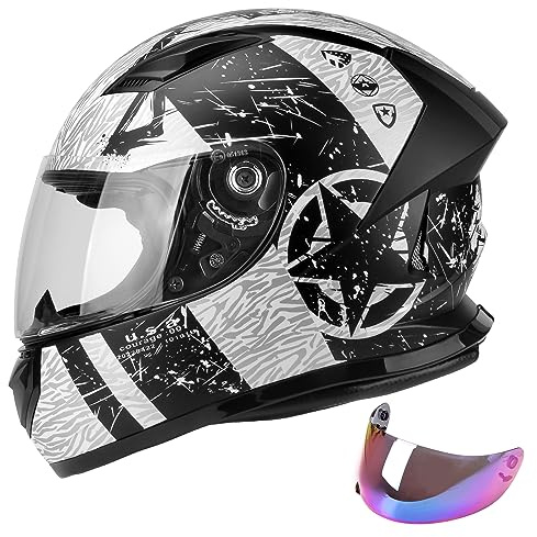 JAGASOL DOT Lightweight Full Face Motorcycle Street Bike Helmets with Extra Tinted Visor for Adults Men and Women, DOT Approved(Graphic,S)