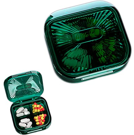 Contenitore per Medicine, Verde Portapillole Portatile da Viaggio, Farmaci Organizzatore, Scatola Per Pillole Ideale per Compresse, Grano e Paglia per Medicinali (4 Celle)
