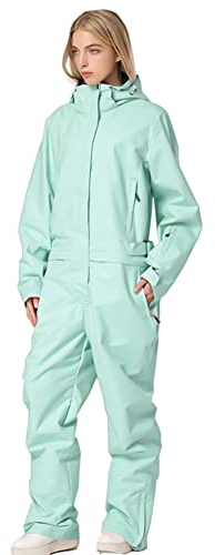 HOTIAN Damen Schneeanzug, Damen Einteiler Skioverall Wasserdicht Winddicht Winter Warme Einteiliger Skioverall,für Wandern Klettern Isoliertes Snowboarden Green-Women M