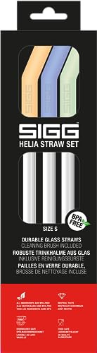 SIGG Helia Glas Trinkhalme Set (3 Stück) Day, wiederverwendbare und spülmaschinenfeste Strohhalme aus Glas, inkl. Reinigungsbürste für Trinkhalme, small